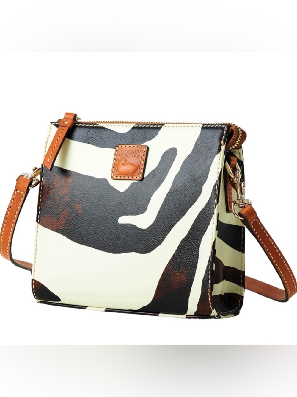 Dooney & Bourke Black White Brown Zebra Print Crossbody Bag